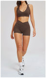 2PCS Yoga Shorts Set Women Tracksuits Gym Clothes Fitness Sports Suit Female Shockproof Bra High Waist Shorts Set Sportswear
