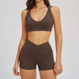 2PCS Yoga Shorts Set Women Tracksuits Gym Clothes Fitness Sports Suit Female Shockproof Bra High Waist Shorts Set Sportswear