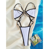 S - XL Extreme String Mini Micro Thong One Piece Swimsuit Women Swimwear Female Splicing Leopard Bather Bathing Suit Swim V7066