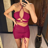 With Skirt Wrinkled Cut Out Bikini Women Swimwear Female Swimsuit Three-Pieces Bikini Set Bather Bathing Suit Swim Lady V3611