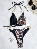 Shiny Metal Chains Rhinestone Diamond Bikini Female Swimsuit Women Swimwear Two-pieces Bikini Set Halter Bathing Suit Swim Lady