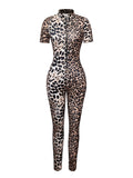 Summer 2026 Sexy Leopard Jumpsuit Women Stand Collar Deep Zipper Slim Full Length Pants Trousers Rompers Jumpsuits 63947
