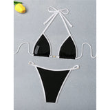 Pearls Halter High Cut Bikini Female Swimsuit Two-Pieces Bikini Set Women Swimwear Ribbed Padded Bathing Suit Bather Swim V6315