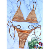 5 Colors Satin High Leg Cut Brazilian Two-Pieces Bikini Set Bikini Female Swimsuit Bathing Suit Women Swimwear Bather Swim V4964