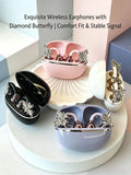 Fashion OWS Clip On Earbuds ENC Clear Call Low Latency Bluetooth Headphones with Free Rhinestone Butterfly Accessories
