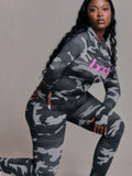 Weird Puss Letter Leopard Print 2 Piece Set Women Casual Zip Hooded Crop Jacke+Leggings Matching Stretch Sporty Street Outfits