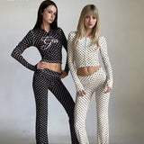 Iamgia New Front Shoulder Slim Fit Letter Printed Open Line Design Slim Fit Hooded Zipper Short Jacket Pants Set