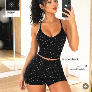 2PCS Seamless Dot Print Sports Bra Yoga Set VHigh Waist Biker Scrunch Shorts Outfit Workout Tracksuit For Women Active Wear XP36