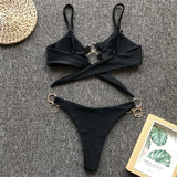 Sexy Metal Rings Leopard Brazilian Bikini Female Swimsuit Women Swimwear Two-piece Bikini set Bather Bathing Suit Swim V1441L