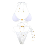 Metal Butterfly Halter High Cut Leg Bikini Women Swimwear Two-Pieces Bikini Set Female Swimsuit Bather Bathing Suit Swim V6460
