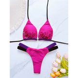 Bather Bathing Suit Swim Splicing Halter High Cut Brazilian Bikini Women Swimwear Female Swimsuit Two-Pieces Bikini Set V6067