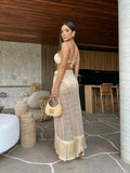 Sexy 3Pieces Push Up Bikini Set Women Swimsuit High Waist Perspective Tassel Skirt Beach Outing Bathing 2024 Feminine Swimwear