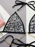 Shiny Bling Halter Metal Chains Sequins Bikini Women Swimwear Female Swimsuit Two-pieces Bikini Set High Cut Bathing Suit Swim