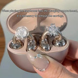 Earrings For Ear Clip Earphone Rotating Flower Blossoms Shining Decorations