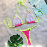 Sexy Halter Pearl Extreme Mini Micro Bikini Female Swimsuit Women Swimwear Two-pieces Bikini set Ribbed Bather Bathing Suit Swim