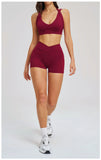 2PCS Yoga Shorts Set Women Tracksuits Gym Clothes Fitness Sports Suit Female Shockproof Bra High Waist Shorts Set Sportswear