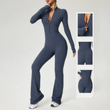 TRY TO BN Women's Fitness Jumpsuit Long Sleeve Zipper High Strength Yoga Bodysuit For Gym Workout Sportswear One Piece Clothing