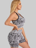 Snake Print Yoga Set Seamless High Waist Hip Lifting Elastic Breathable Quick Dry Anti Chafing Fitness Casual Sports 2Pcs Outfit