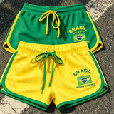 Summer Brasil Flag Print Contrast Piping Drawstring Waist Dolphin Shorts Daily Streetwear Slim Y2K  Trendy New Women's Shorts