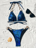 Shiny Metal Chains Rhinestone Diamond Bikini Female Swimsuit Women Swimwear Two-pieces Bikini Set Halter Bathing Suit Swim Lady
