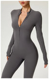 TRY TO BN Women's Fitness Jumpsuit Long Sleeve Zipper High Strength Yoga Bodysuit For Gym Workout Sportswear One Piece Clothing