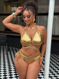 Gold Big Bikini Push Up Women Swimsuit High Waist Plus Size Swimwear Split Bathing Suit Biquine Brasileiro Micro Bikini Set
