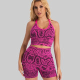 Snake Print Yoga Set Seamless High Waist Hip Lifting Elastic Breathable Quick Dry Anti Chafing Fitness Casual Sports 2Pcs Outfit