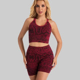 Snake Print Yoga Set Seamless High Waist Hip Lifting Elastic Breathable Quick Dry Anti Chafing Fitness Casual Sports 2Pcs Outfit