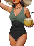 S - XXL Twist Front V Neck One Piece Swimsuit Women Swimwear Female Slim Monokini Backless Bathing Suit Swim Beachwear Bodysuit