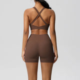 2PCS Sportswear With Pocketed Yoga Set Gym Clothes Yoga Suits For Women Tracksuits Sports Shorts Crossover Bra Gym Leggings
