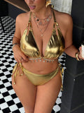 Gold Big Bikini Push Up Women Swimsuit High Waist Plus Size Swimwear Split Bathing Suit Biquine Brasileiro Micro Bikini Set
