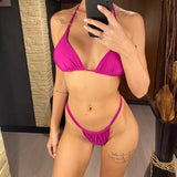 Sexy Wrinkled High Cut Thong Bikini Women Swimwear Female Swimsuit Two-Pieces Bikini Set Bather Bathing Suit Swim Lady V4010C