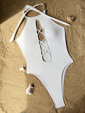 High Neck Lace Up High Leg Cut Women Swimwear One Piece Swimsuit Female Backless Monokini Hollow Out Bathing Suit Swim Bodysuit