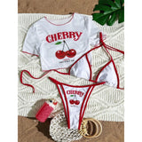 S -XL 13 Color Printed Three-Piece Bikini Set Short Sleeve Bikini Female Swimsuit Women Swimwear Bather Bathing Suit Swim V6854G