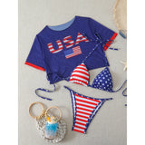 S -XL 13 Color Printed Three-Piece Bikini Set Short Sleeve Bikini Female Swimsuit Women Swimwear Bather Bathing Suit Swim V6854G