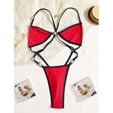 S - XL Extreme String Mini Micro Thong One Piece Swimsuit Women Swimwear Female Splicing Leopard Bather Bathing Suit Swim V7066