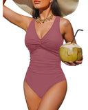 S - XXL Twist Front V Neck One Piece Swimsuit Women Swimwear Female Slim Monokini Backless Bathing Suit Swim Beachwear Bodysuit