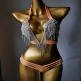2020 venus vacation sexy women daimond push up crystal V collar rhinestone swimwear hot selling bathing suit biquini