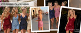 Hdsmfos Sparkly Sequin Homecoming Dresses 2026 for Women V Neck Spaghetti Strap Ruched Mini Party Dress