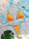 Sexy Halter Pearl Extreme Mini Micro Bikini Female Swimsuit Women Swimwear Two-pieces Bikini set Ribbed Bather Bathing Suit Swim