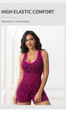 Leopard Print Workout Onesie Cross Open Back Athletic Rompers Sleeveless Yoga Jumpsuit Workout Outfit for Gym Pilates