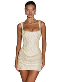 Hdsmfos Square Neck Sparkly Homecoming Dresses Short Mini Bodice Sequin Prom Evening Cocktai Party Gown