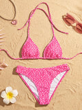 Fashion Sexy Leopard Print Bikini Set for Women, Tie Side String Two Piece Swimsuit, Push Up Beach Bathing Suit, Summer