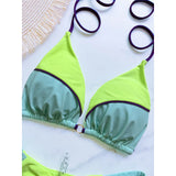 Bather Bathing Suit Swim Splicing Halter High Cut Brazilian Bikini Women Swimwear Female Swimsuit Two-Pieces Bikini Set V6067