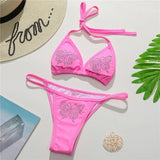 Bling Butterfly Rhinestone Bikini Women Swimwear Two-Pieces Bikini Set Female Swimsuit Halter Bather Bathing Suit Swim V2576