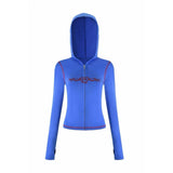 Iamgia New Front Shoulder Slim Fit Letter Printed Open Line Design Slim Fit Hooded Zipper Short Jacket Pants Set