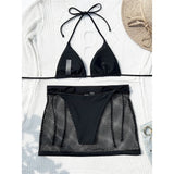 3PCS With Hollow Out Skirt Halter Bikini Female Swimsuit Women Swimwear Three-Pieces Bikini Set Bather Bathing Suit Swim V5496