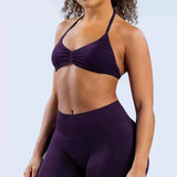 D-LOgo Women Halter Neck 2Pcs Yoga Outfit Padded Sports Bra High Waist Peach Butt Seamless Gym Fitness Short