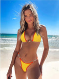 Sexy Halter Pearl Extreme Mini Micro Bikini Female Swimsuit Women Swimwear Two-pieces Bikini set Ribbed Bather Bathing Suit Swim