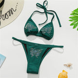 Bling Butterfly Rhinestone Bikini Women Swimwear Two-Pieces Bikini Set Female Swimsuit Halter Bather Bathing Suit Swim V2576